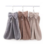 High density coral velvet bow hanging towel