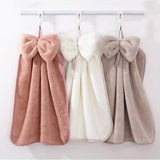 High density coral velvet bow hanging towel