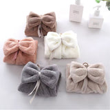 High density coral velvet bow hanging towel