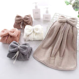 High density coral velvet bow hanging towel